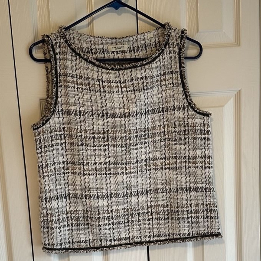 Women's Black and White Tweed Top